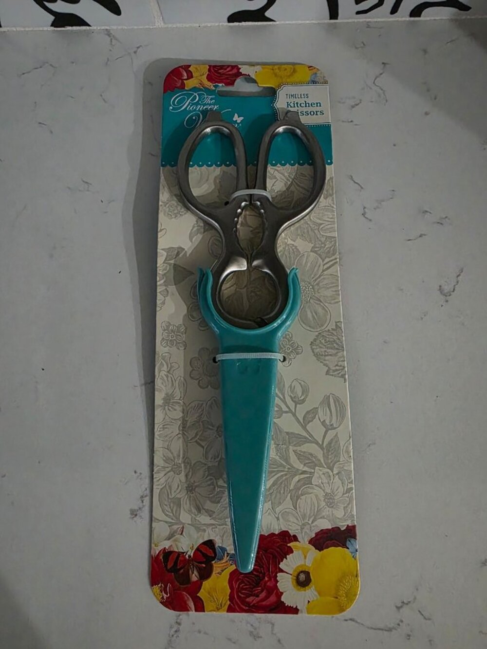 New The Pioneer Woman Stainless Steel Kitchen Scissors Blade Cover Silver Teal